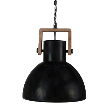 Surowa lampa wisząca Ashby czarna drewno 39cm